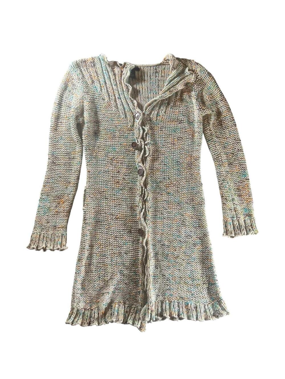 BCBG Max Azria Speckled Knit Ruffle Button Front Cardigan Sweater